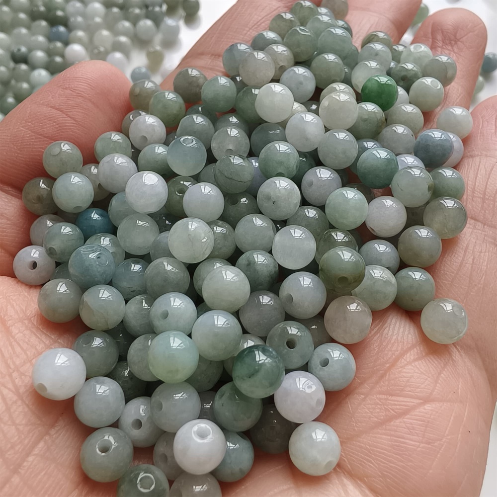 DDP | 50pcs 5.5-5.8mm Natural Certificated Type A Light Green White Myanmar Jadeite Smooth Round Beads,Burma Jadeite Loose Ball Beads,DIY Jewelry Supplies