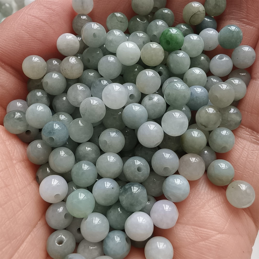 DDP | 50pcs 5.5-5.8mm Natural Certificated Type A Light Green White Myanmar Jadeite Smooth Round Beads,Burma Jadeite Loose Ball Beads,DIY Jewelry Supplies