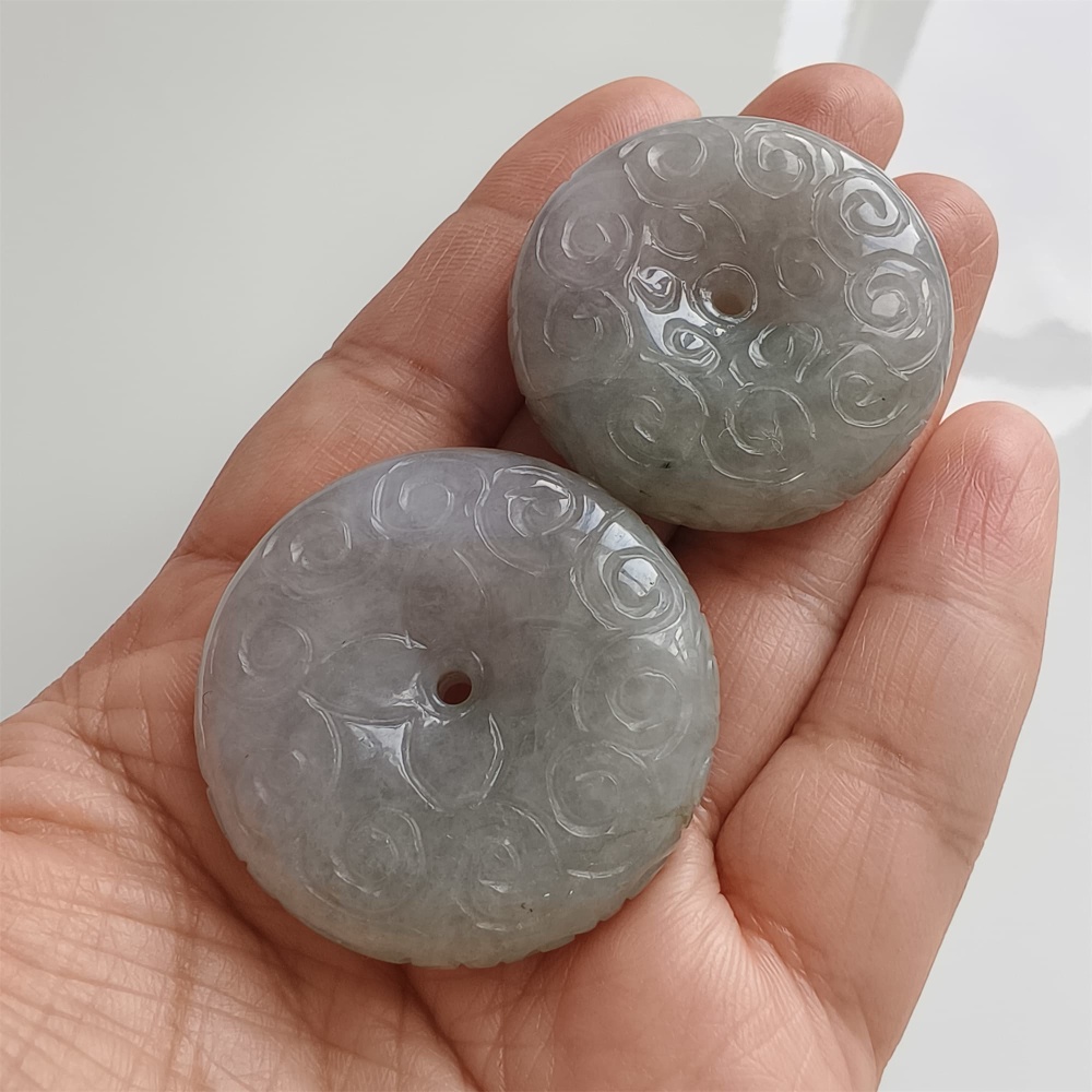 DDP | 1pc Natural Certificated Type A Icy Waxy Light Green White Burmese Jadeite Safety Buckle Pendant With Flowers Carved,Amulet Pendant