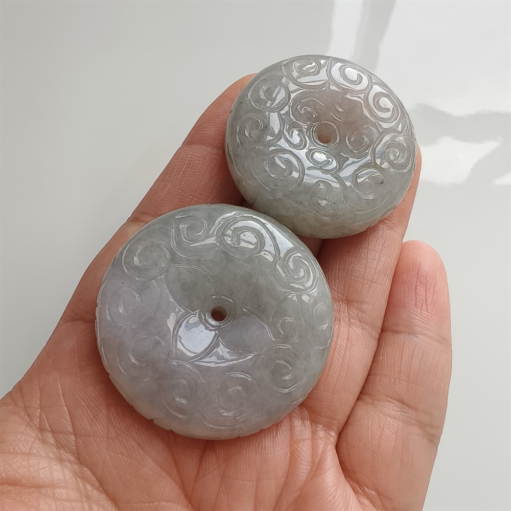 DDP | 1pc Natural Certificated Type A Icy Waxy Light Green White Burmese Jadeite Safety Buckle Pendant With Flowers Carved,Amulet Pendant