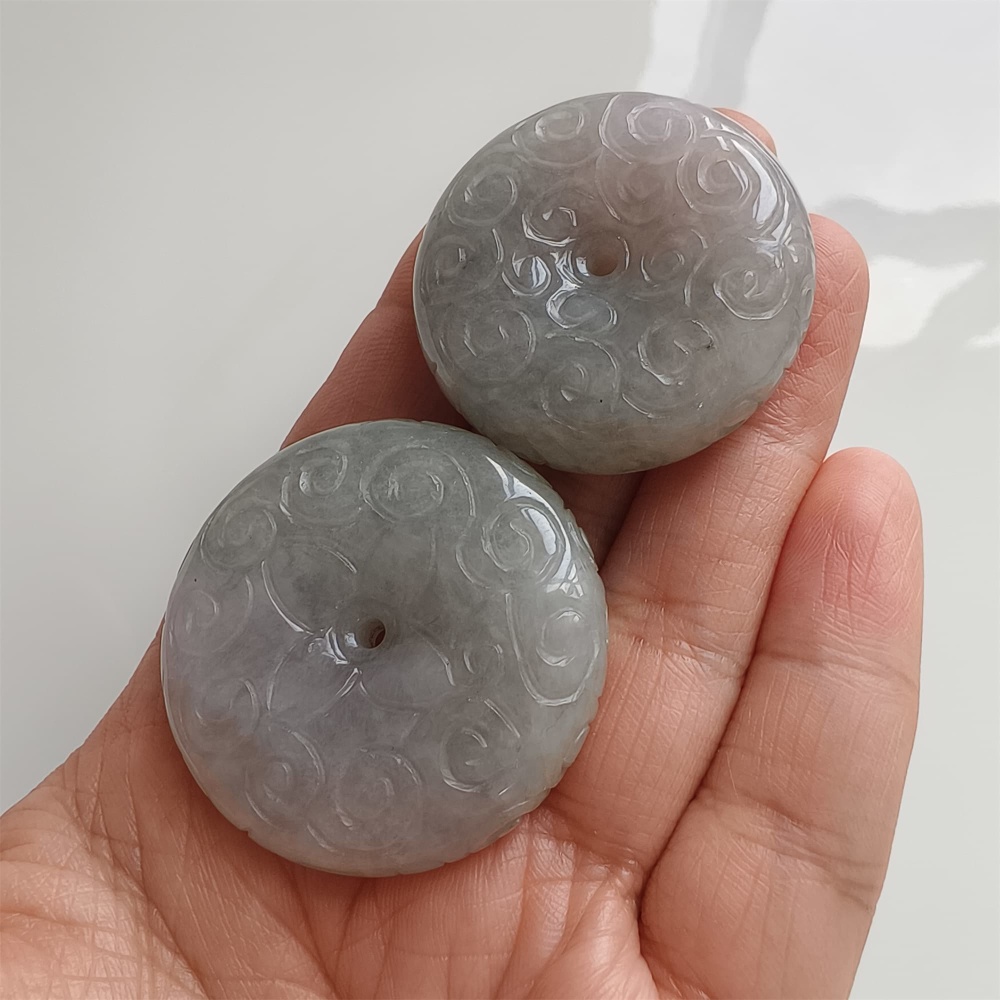 DDP | 1pc Natural Certificated Type A Icy Waxy Light Green White Burmese Jadeite Safety Buckle Pendant With Flowers Carved,Amulet Pendant