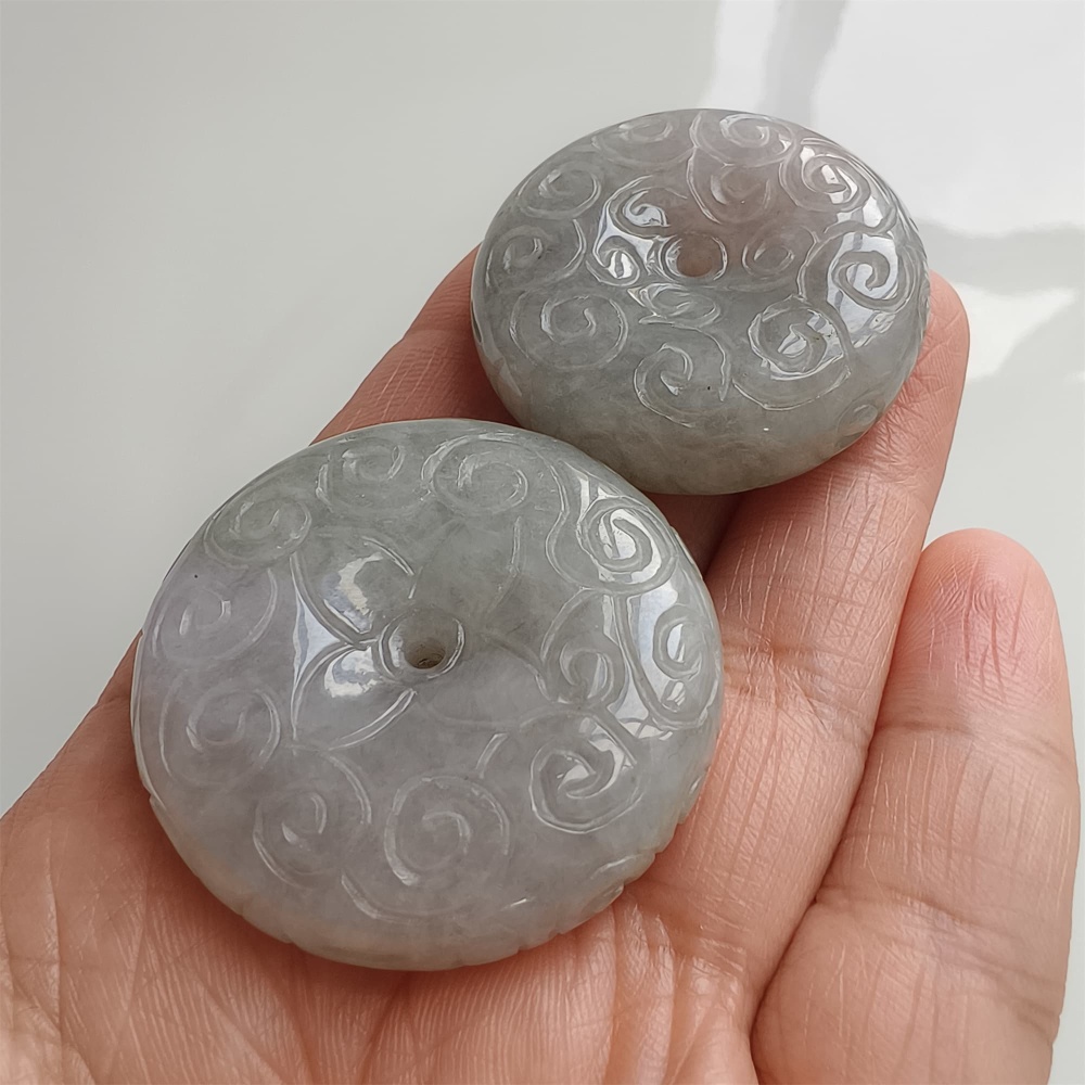 DDP | 1pc Natural Certificated Type A Icy Waxy Light Green White Burmese Jadeite Safety Buckle Pendant With Flowers Carved,Amulet Pendant