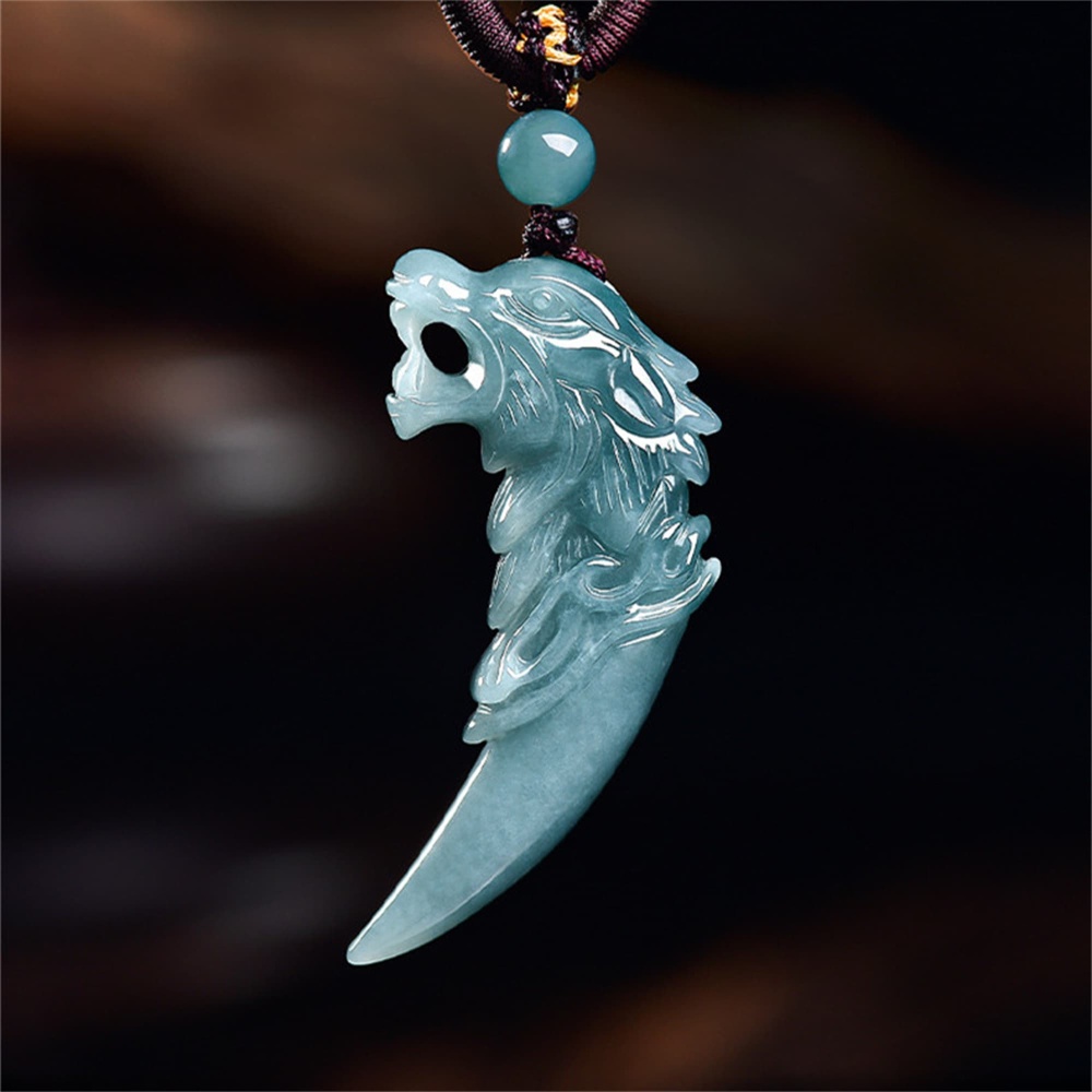 DDP | 44.5X22X8mm Natural Certificated Type A Untreated Icy Waxy Blue Watery Guatemalan Jadeite Wolf Tooth Pendant,Amulet Pendant,DIY Jewelry Supplies