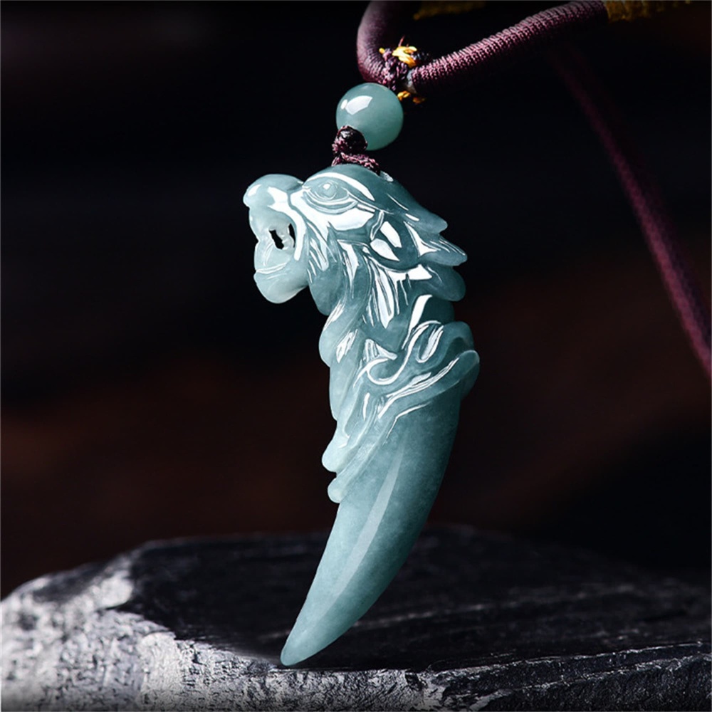 DDP | 44.5X22X8mm Natural Certificated Type A Untreated Icy Waxy Blue Watery Guatemalan Jadeite Wolf Tooth Pendant,Amulet Pendant,DIY Jewelry Supplies