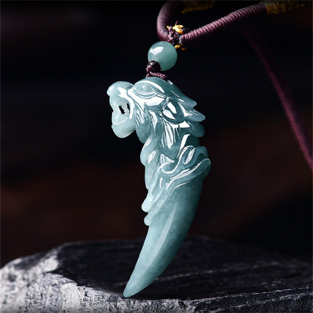 DDP | 44.5X22X8mm Natural Certificated Type A Untreated Icy Waxy Blue Watery Guatemalan Jadeite Wolf Tooth Pendant,Amulet Pendant,DIY Jewelry Supplies