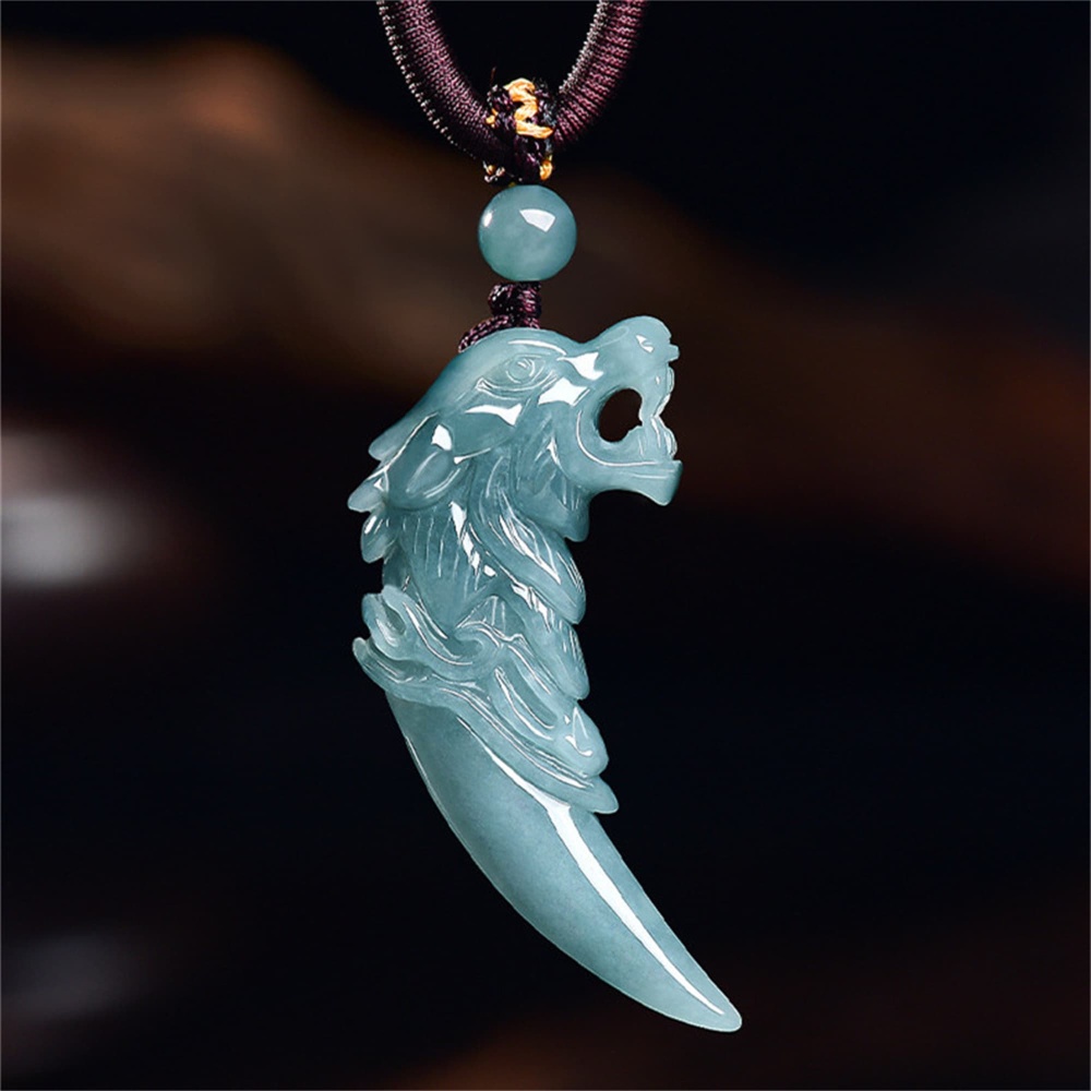 DDP | 44.5X22X8mm Natural Certificated Type A Untreated Icy Waxy Blue Watery Guatemalan Jadeite Wolf Tooth Pendant,Amulet Pendant,DIY Jewelry Supplies