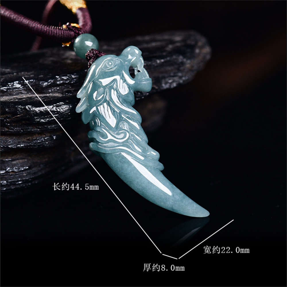 DDP | 44.5X22X8mm Natural Certificated Type A Untreated Icy Waxy Blue Watery Guatemalan Jadeite Wolf Tooth Pendant,Amulet Pendant,DIY Jewelry Supplies
