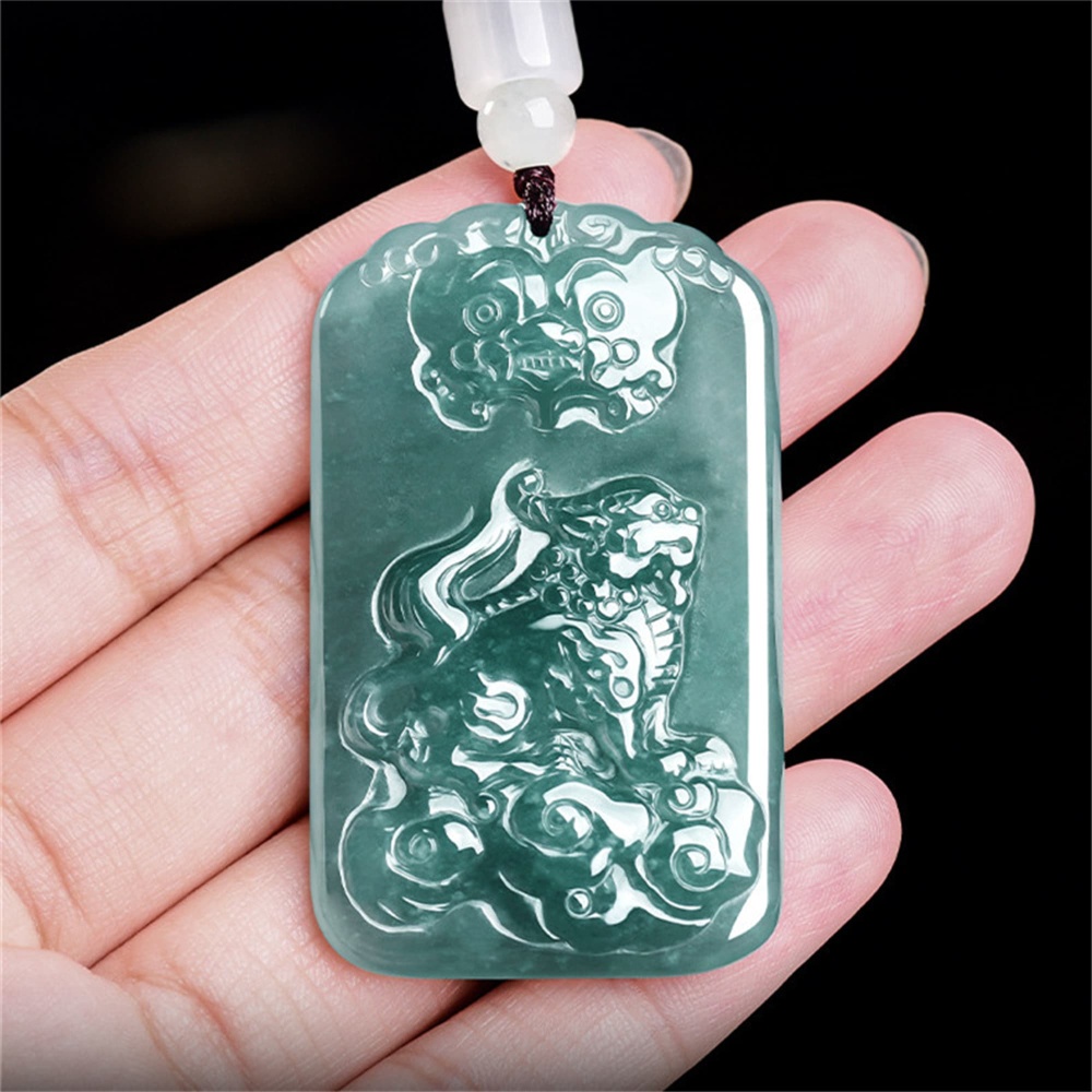 DDP | 50X30X5mm Natural Certificated Type A Untreated Icy Waxy Blue Watery Guatemalan Jadeite Rectangle Pendant With Pixiu Carved,Amulet Pendant,DIY Jewelry Supplies