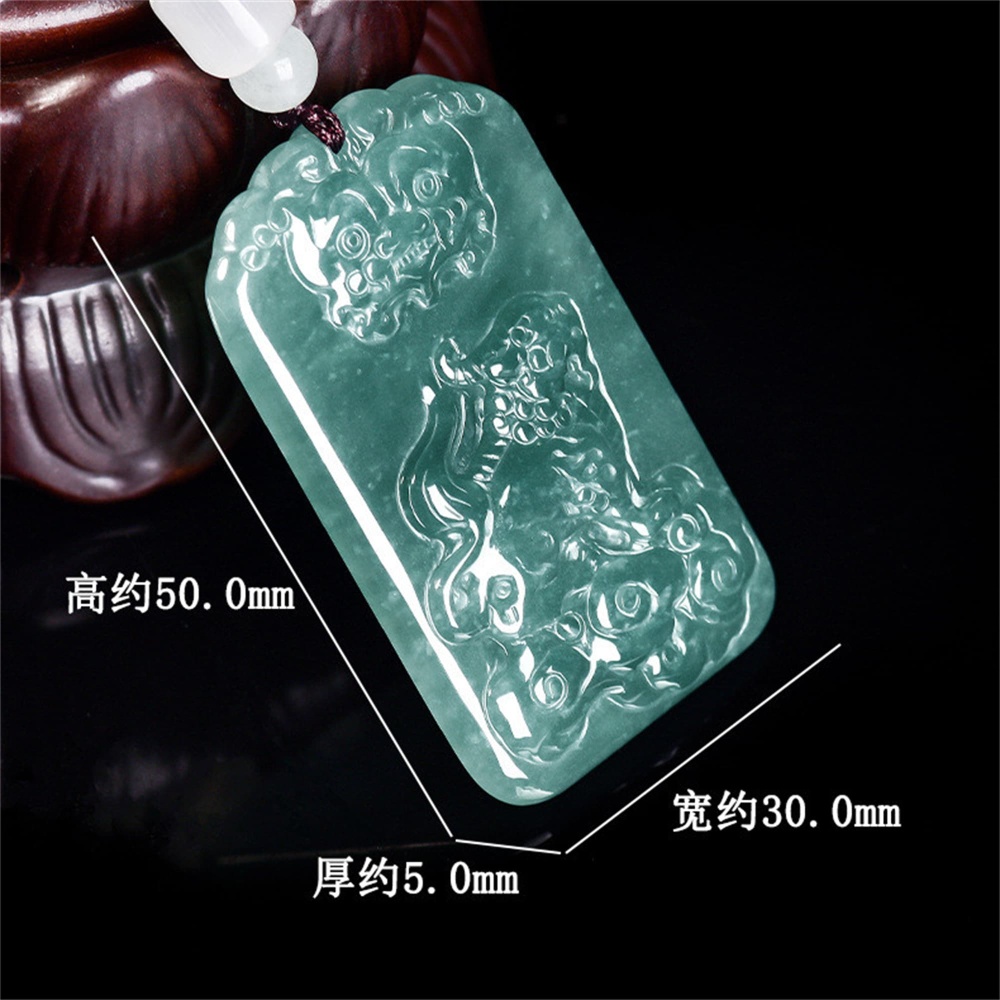 DDP | 50X30X5mm Natural Certificated Type A Untreated Icy Waxy Blue Watery Guatemalan Jadeite Rectangle Pendant With Pixiu Carved,Amulet Pendant,DIY Jewelry Supplies
