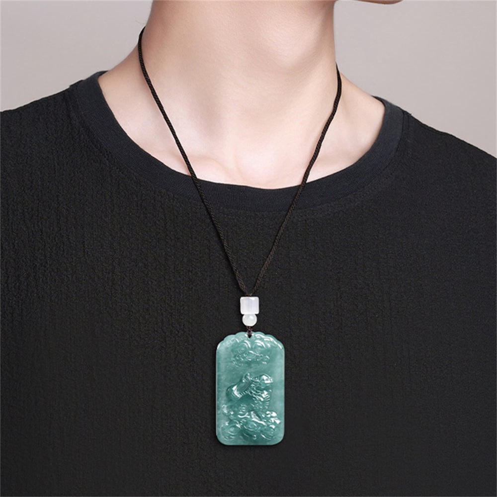 DDP | 50X30X5mm Natural Certificated Type A Untreated Icy Waxy Blue Watery Guatemalan Jadeite Rectangle Pendant With Pixiu Carved,Amulet Pendant,DIY Jewelry Supplies