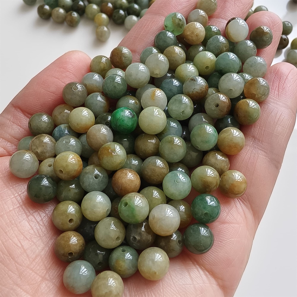 DDP | 30pcs 7.5mm Natural Yellow Color Heated Burmese Jadeite Smooth Round Beads,Burma Jadeite Loose Beads,Myanmar Jadeite Ball Beads,DIY Jewelry Supplies
