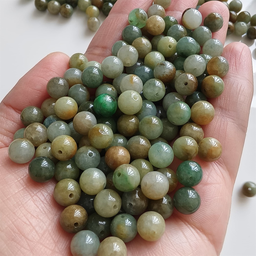 DDP | 30pcs 7.5mm Natural Yellow Color Heated Burmese Jadeite Smooth Round Beads,Burma Jadeite Loose Beads,Myanmar Jadeite Ball Beads,DIY Jewelry Supplies