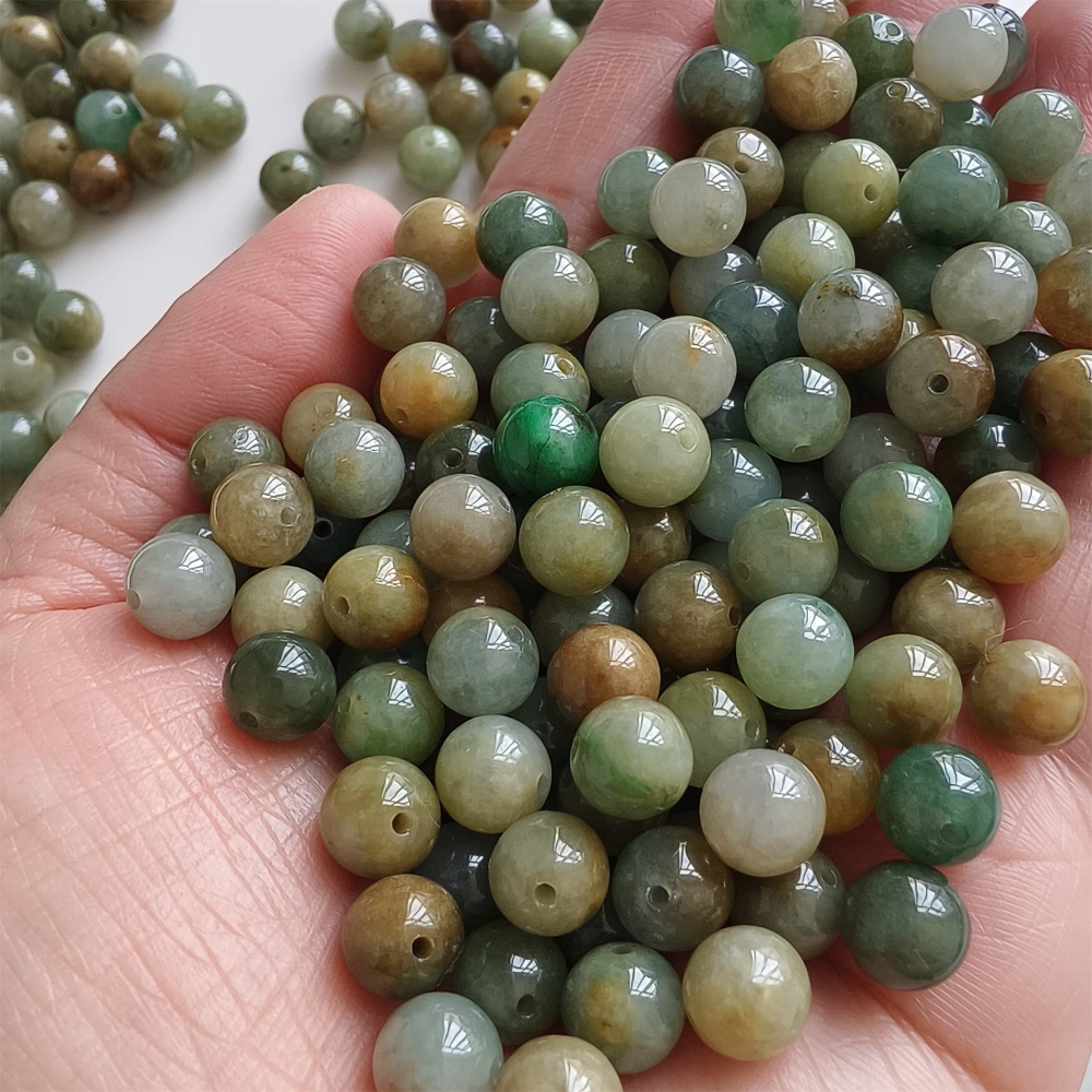 DDP | 30pcs 7.5mm Natural Yellow Color Heated Burmese Jadeite Smooth Round Beads,Burma Jadeite Loose Beads,Myanmar Jadeite Ball Beads,DIY Jewelry Supplies