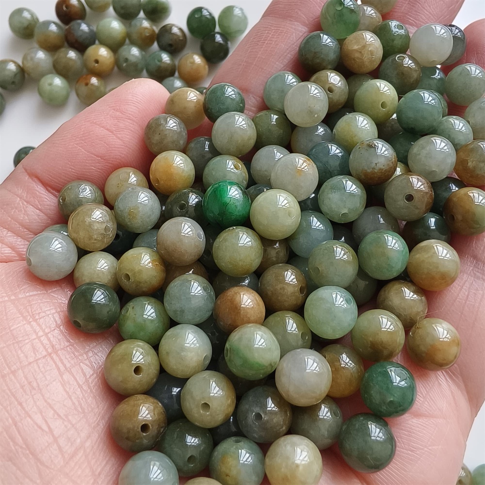 DDP | 30pcs 7.5mm Natural Yellow Color Heated Burmese Jadeite Smooth Round Beads,Burma Jadeite Loose Beads,Myanmar Jadeite Ball Beads,DIY Jewelry Supplies