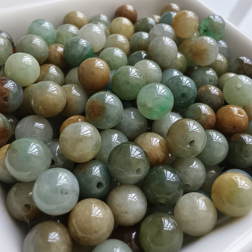DDP | 30pcs 7.5mm Natural Yellow Color Heated Burmese Jadeite Smooth Round Beads,Burma Jadeite Loose Beads,Myanmar Jadeite Ball Beads,DIY Jewelry Supplies
