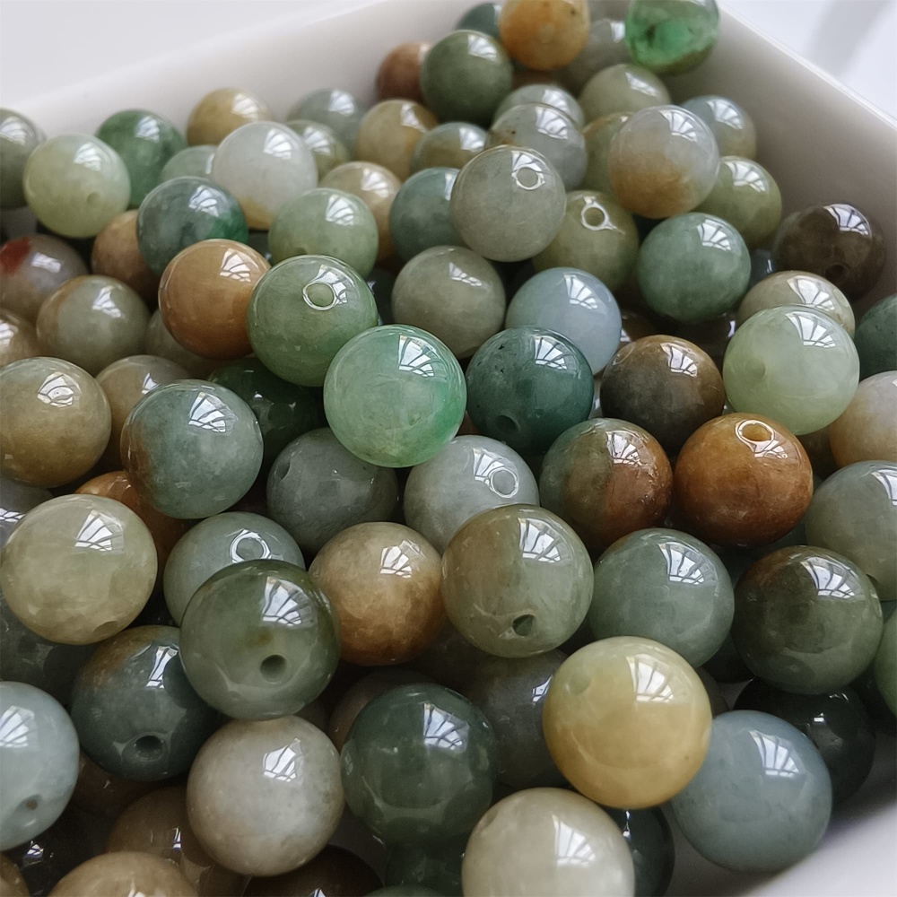 DDP | 30pcs 7.5mm Natural Yellow Color Heated Burmese Jadeite Smooth Round Beads,Burma Jadeite Loose Beads,Myanmar Jadeite Ball Beads,DIY Jewelry Supplies