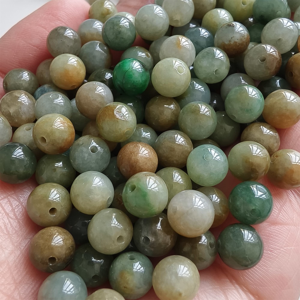 DDP | 30pcs 7.5mm Natural Yellow Color Heated Burmese Jadeite Smooth Round Beads,Burma Jadeite Loose Beads,Myanmar Jadeite Ball Beads,DIY Jewelry Supplies