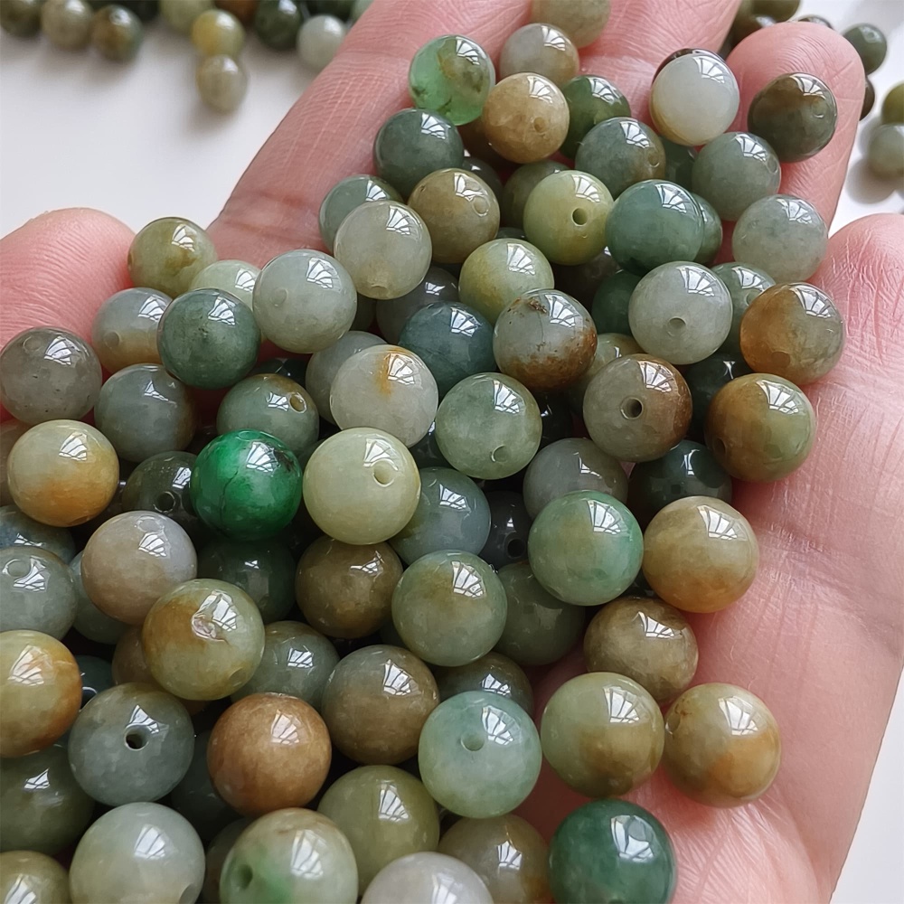 DDP | 30pcs 7.5mm Natural Yellow Color Heated Burmese Jadeite Smooth Round Beads,Burma Jadeite Loose Beads,Myanmar Jadeite Ball Beads,DIY Jewelry Supplies