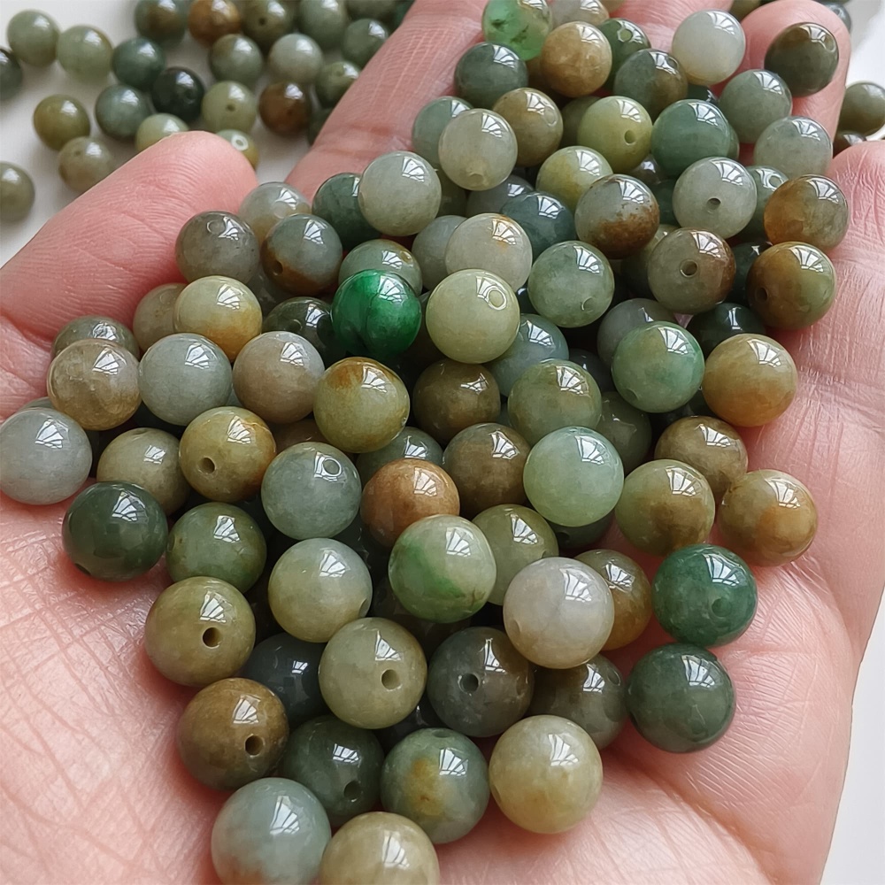 DDP | 30pcs 7.5mm Natural Yellow Color Heated Burmese Jadeite Smooth Round Beads,Burma Jadeite Loose Beads,Myanmar Jadeite Ball Beads,DIY Jewelry Supplies