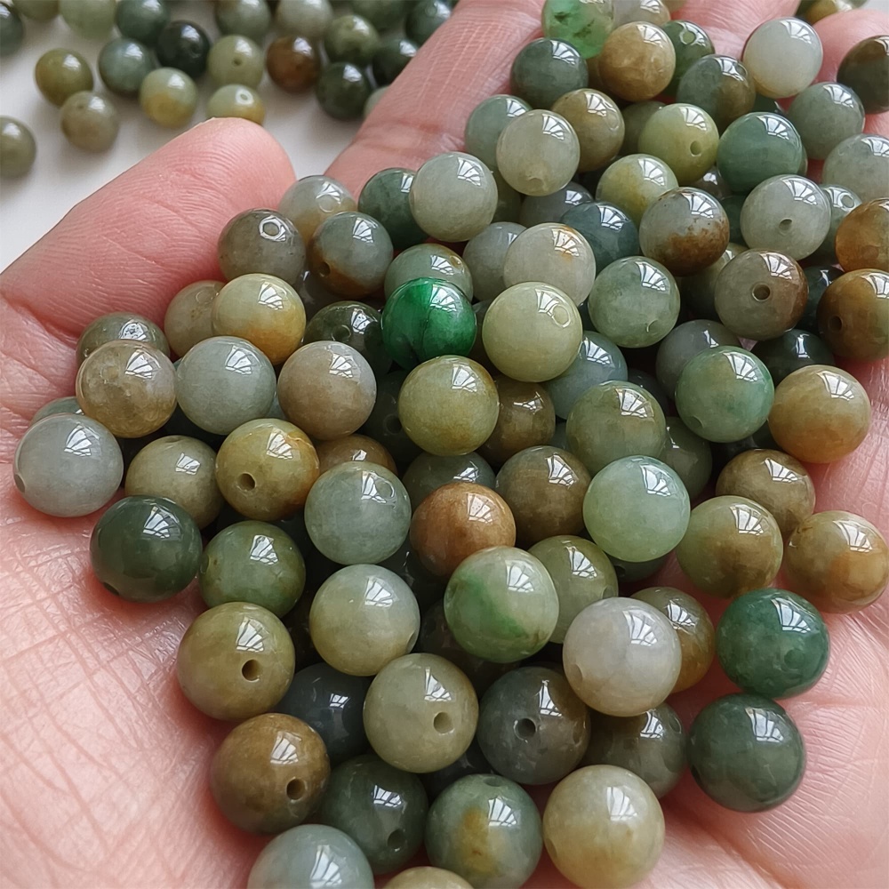 DDP | 30pcs 7.5mm Natural Yellow Color Heated Burmese Jadeite Smooth Round Beads,Burma Jadeite Loose Beads,Myanmar Jadeite Ball Beads,DIY Jewelry Supplies