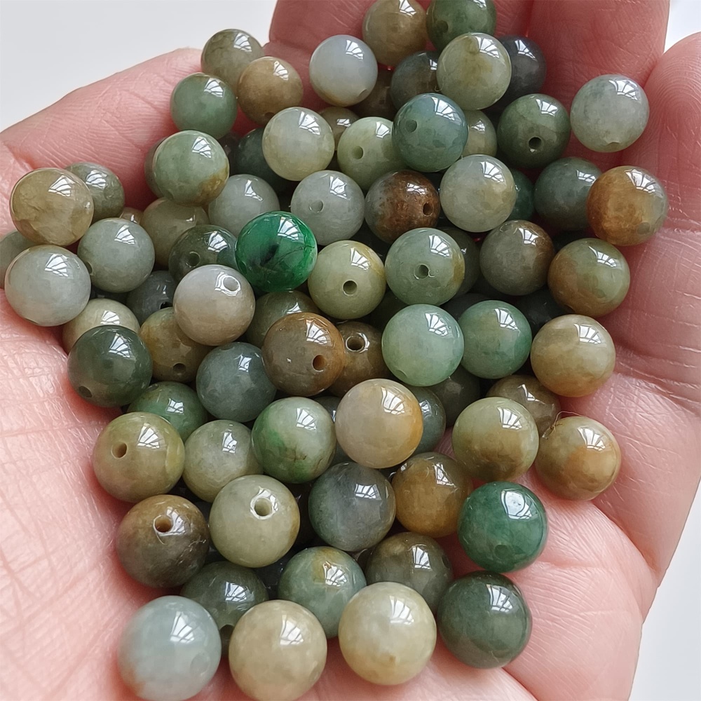 DDP | 30pcs 7.5mm Natural Yellow Color Heated Burmese Jadeite Smooth Round Beads,Burma Jadeite Loose Beads,Myanmar Jadeite Ball Beads,DIY Jewelry Supplies