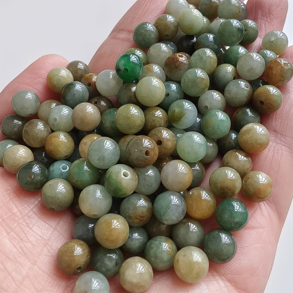 DDP | 30pcs 7.5mm Natural Yellow Color Heated Burmese Jadeite Smooth Round Beads,Burma Jadeite Loose Beads,Myanmar Jadeite Ball Beads,DIY Jewelry Supplies