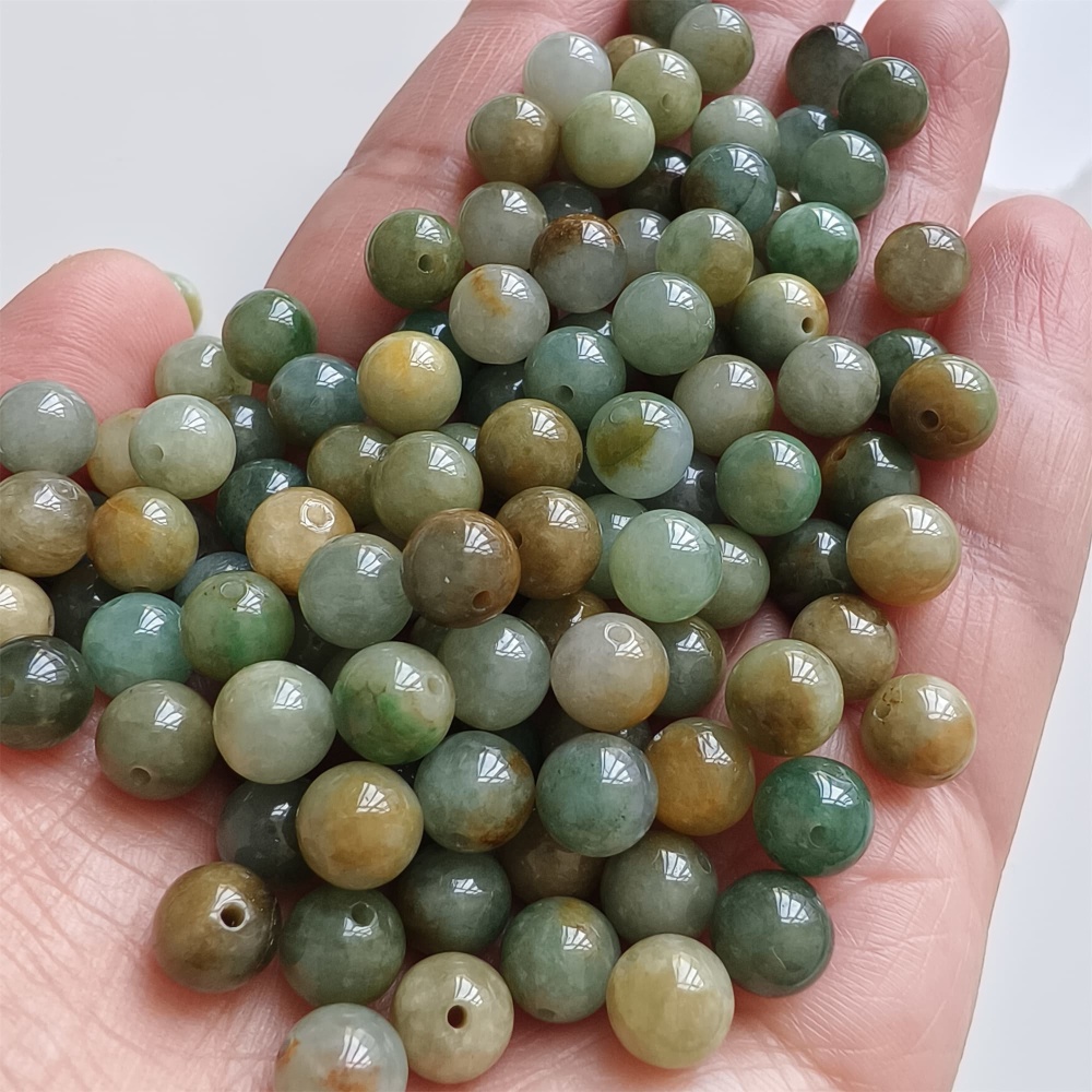 DDP | 30pcs 7.5mm Natural Yellow Color Heated Burmese Jadeite Smooth Round Beads,Burma Jadeite Loose Beads,Myanmar Jadeite Ball Beads,DIY Jewelry Supplies