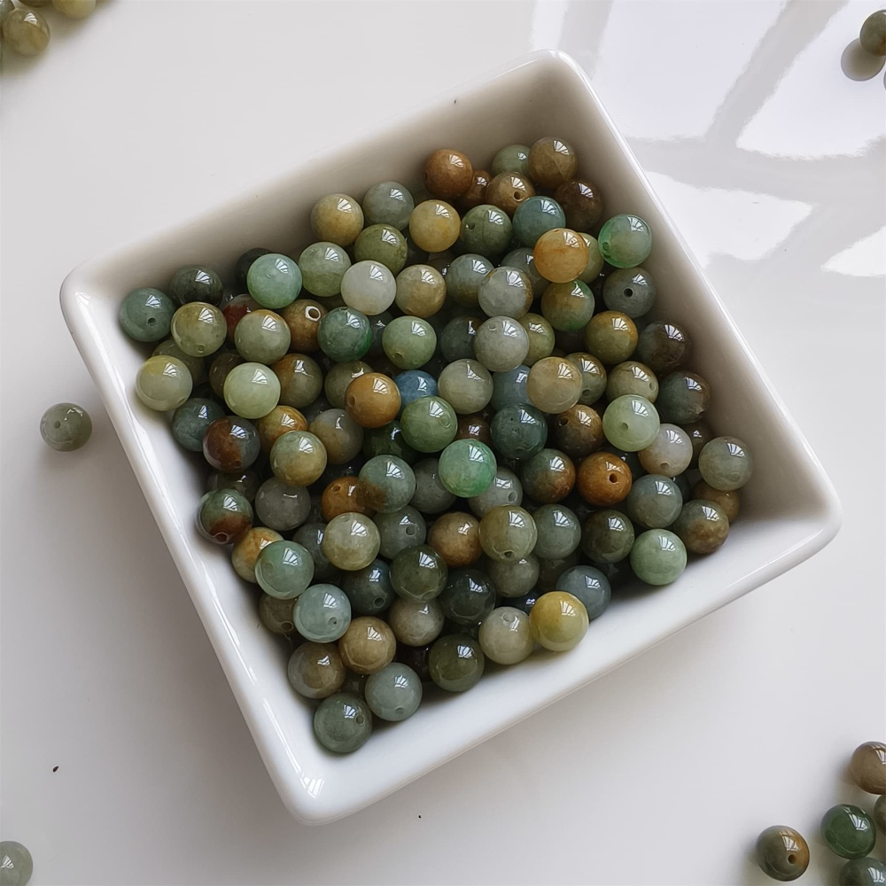 DDP | 30pcs 7.5mm Natural Yellow Color Heated Burmese Jadeite Smooth Round Beads,Burma Jadeite Loose Beads,Myanmar Jadeite Ball Beads,DIY Jewelry Supplies
