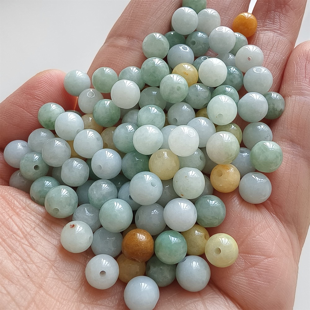 DDP | 30pcs 6.5-7mm Natural Yellow Color Heated Burmese Jadeite Smooth Round Beads,Burma Jadeite Loose Beads,Myanmar Jadeite Ball Beads,DIY Jewelry Supplies