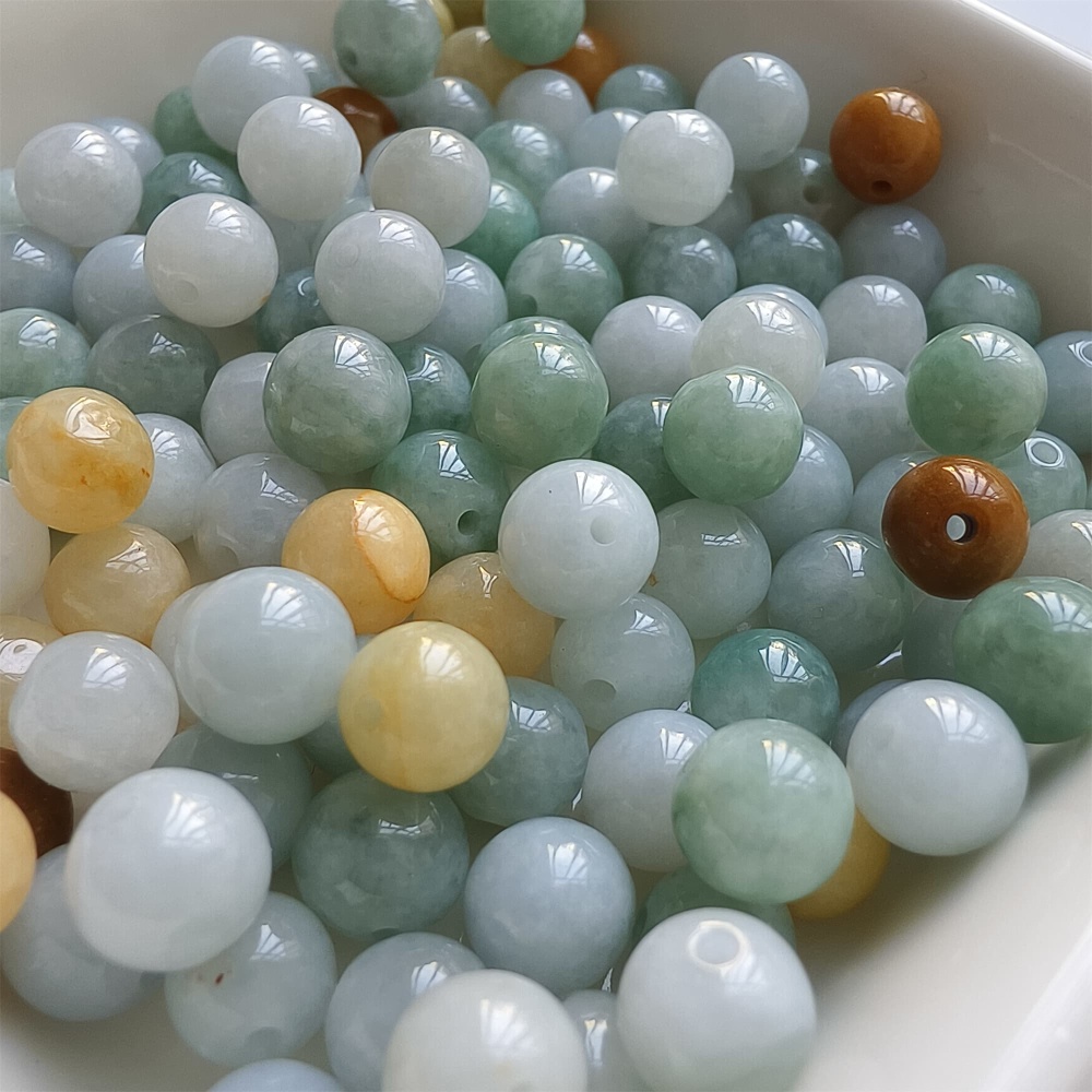 DDP | 30pcs 6.5-7mm Natural Yellow Color Heated Burmese Jadeite Smooth Round Beads,Burma Jadeite Loose Beads,Myanmar Jadeite Ball Beads,DIY Jewelry Supplies