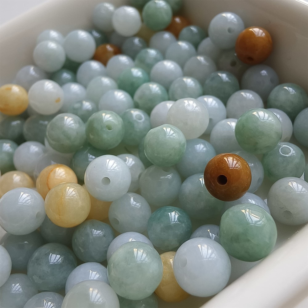 DDP | 30pcs 6.5-7mm Natural Yellow Color Heated Burmese Jadeite Smooth Round Beads,Burma Jadeite Loose Beads,Myanmar Jadeite Ball Beads,DIY Jewelry Supplies