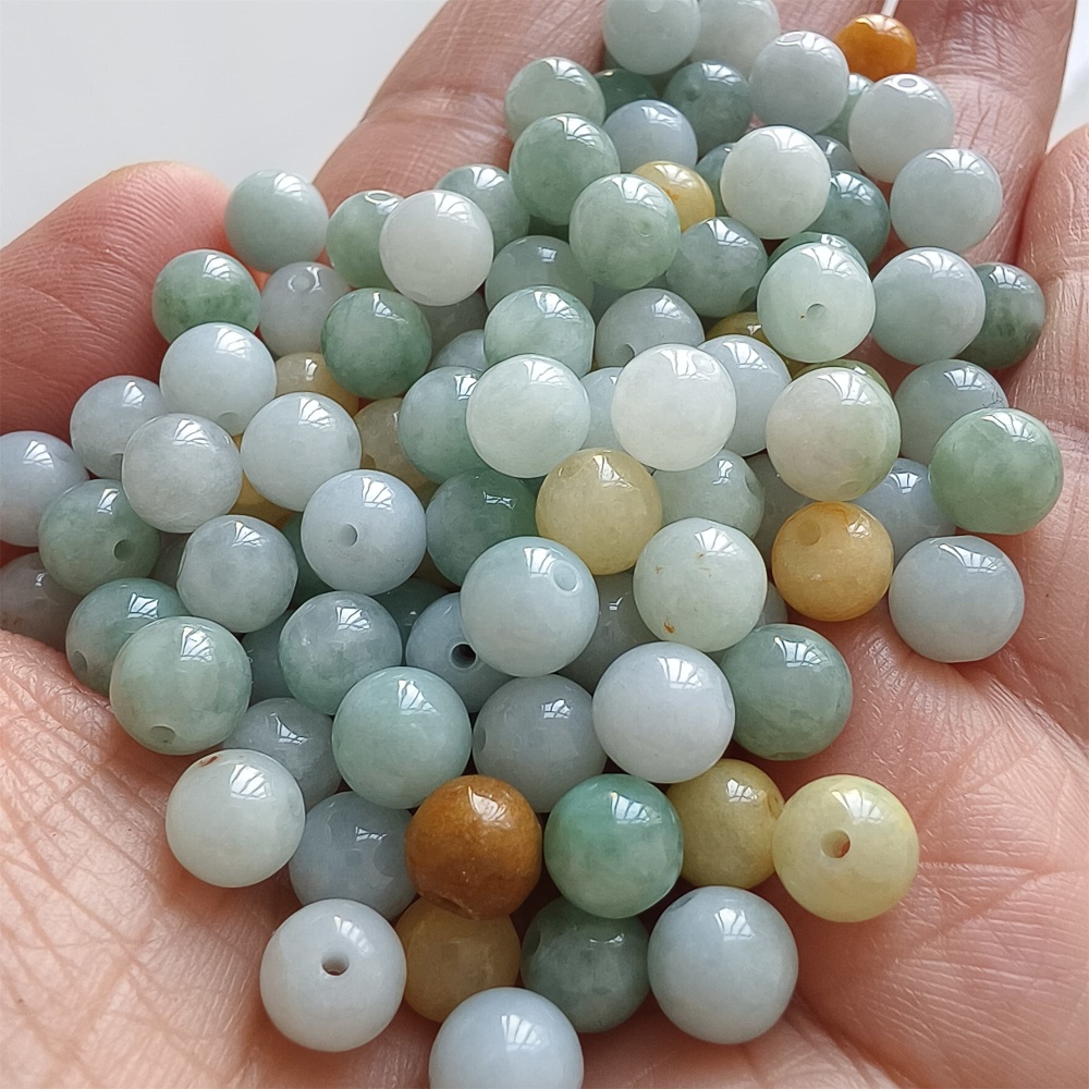 DDP | 30pcs 6.5-7mm Natural Yellow Color Heated Burmese Jadeite Smooth Round Beads,Burma Jadeite Loose Beads,Myanmar Jadeite Ball Beads,DIY Jewelry Supplies