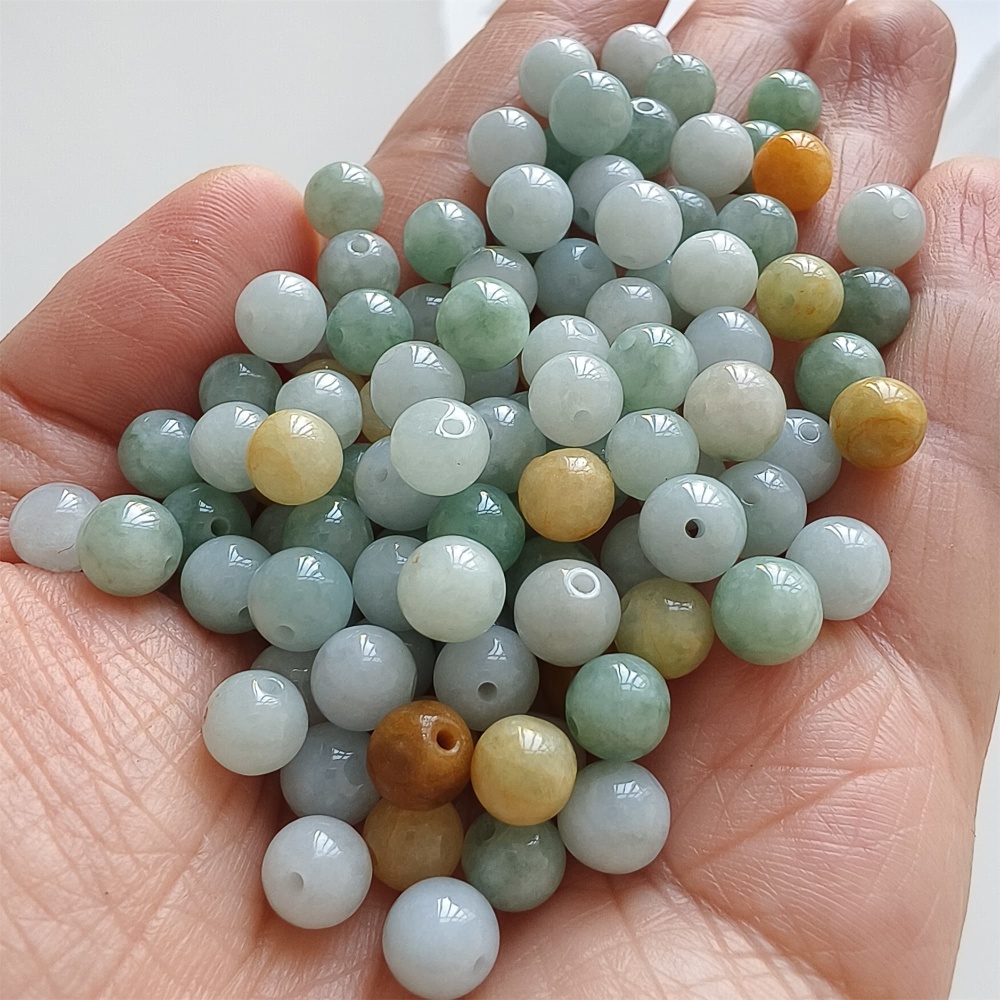 DDP | 30pcs 6.5-7mm Natural Yellow Color Heated Burmese Jadeite Smooth Round Beads,Burma Jadeite Loose Beads,Myanmar Jadeite Ball Beads,DIY Jewelry Supplies