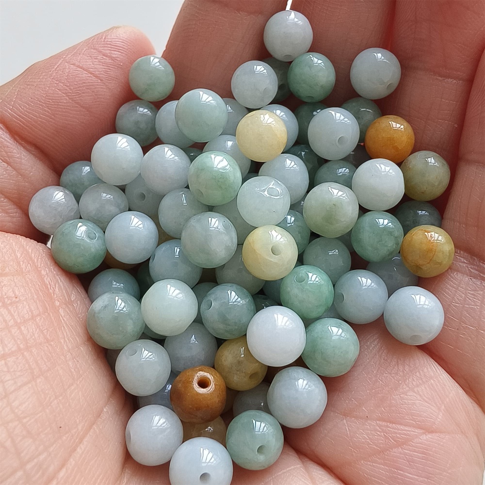 DDP | 30pcs 6.5-7mm Natural Yellow Color Heated Burmese Jadeite Smooth Round Beads,Burma Jadeite Loose Beads,Myanmar Jadeite Ball Beads,DIY Jewelry Supplies