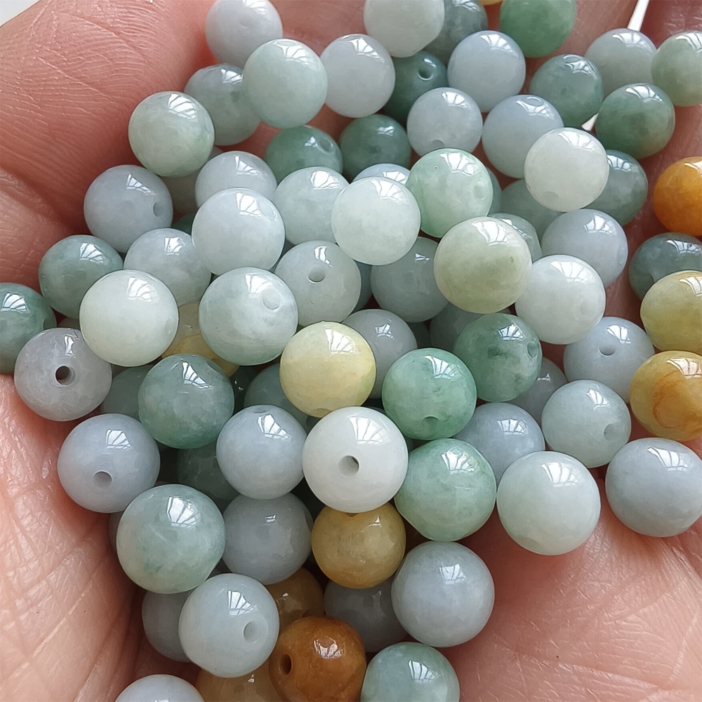 DDP | 30pcs 6.5-7mm Natural Yellow Color Heated Burmese Jadeite Smooth Round Beads,Burma Jadeite Loose Beads,Myanmar Jadeite Ball Beads,DIY Jewelry Supplies