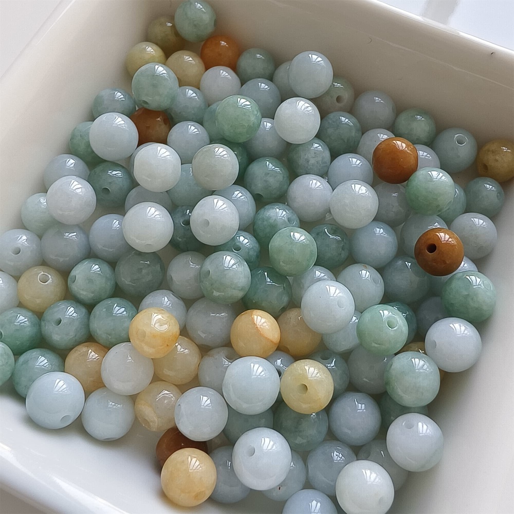 DDP | 30pcs 6.5-7mm Natural Yellow Color Heated Burmese Jadeite Smooth Round Beads,Burma Jadeite Loose Beads,Myanmar Jadeite Ball Beads,DIY Jewelry Supplies