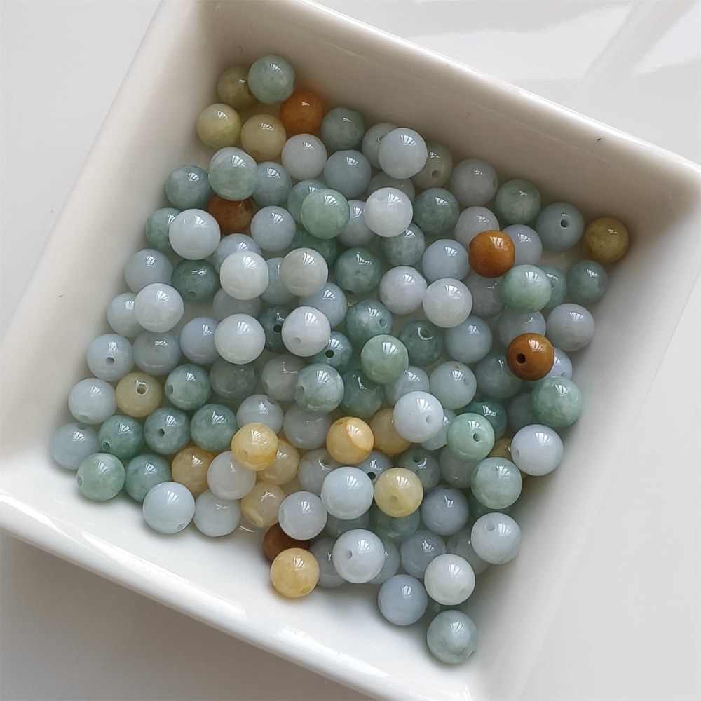 DDP | 30pcs 6.5-7mm Natural Yellow Color Heated Burmese Jadeite Smooth Round Beads,Burma Jadeite Loose Beads,Myanmar Jadeite Ball Beads,DIY Jewelry Supplies