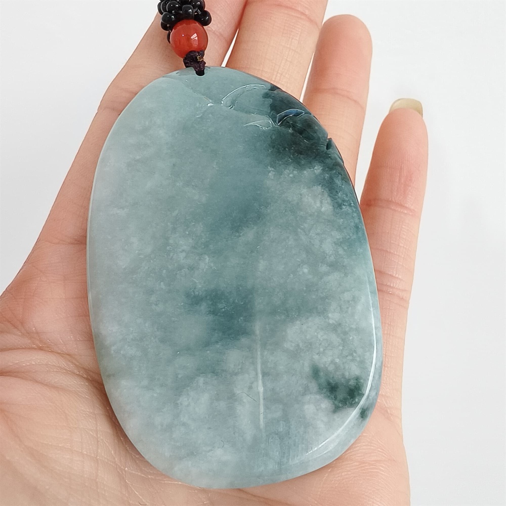 DDP | 62.8X40.9X14mm Natural Certificated Type A Icy Blue Burmese Jadeite Oval Pendant With Landscape Carved,DIY Jewelry Supplies