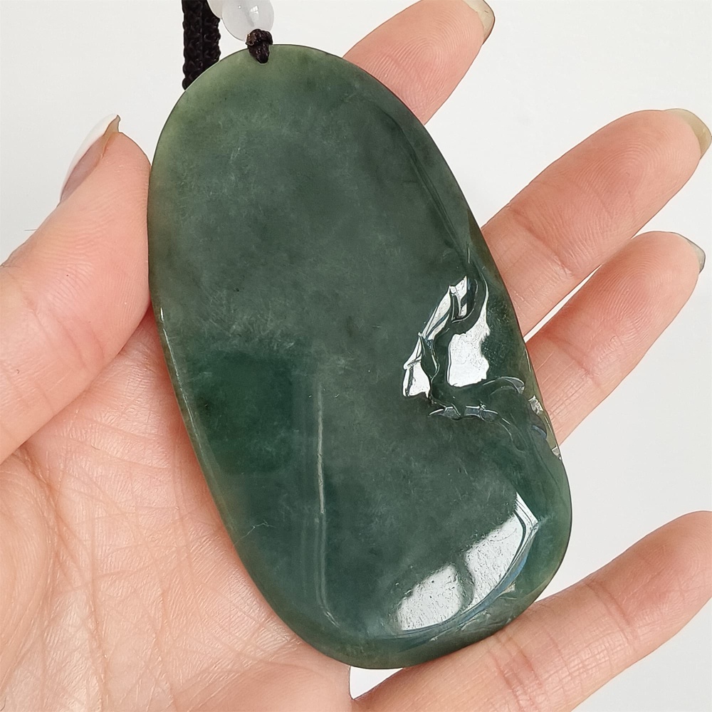 DDP | 75.5X42.6X9mm Natural Certificated Type A Icy Dark Green Burmese Jadeite Oval Pendant With Landscape Carved,DIY Jewelry Supplies