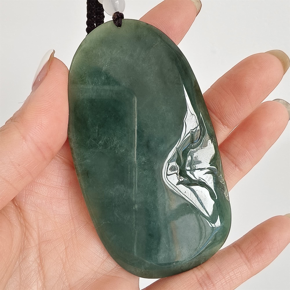 DDP | 75.5X42.6X9mm Natural Certificated Type A Icy Dark Green Burmese Jadeite Oval Pendant With Landscape Carved,DIY Jewelry Supplies