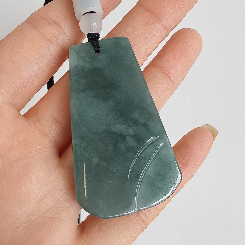 DDP | 49.5X30X7mm Natural Certificated Type A Untreated Blue Watery Guatemalan Jadeite Hand Carved Trapezoid Landscape Pendant
