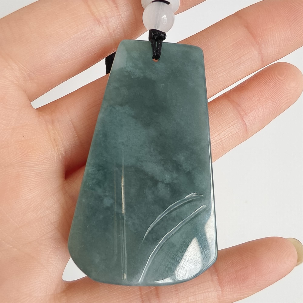 DDP | 49.5X30X7mm Natural Certificated Type A Untreated Blue Watery Guatemalan Jadeite Hand Carved Trapezoid Landscape Pendant
