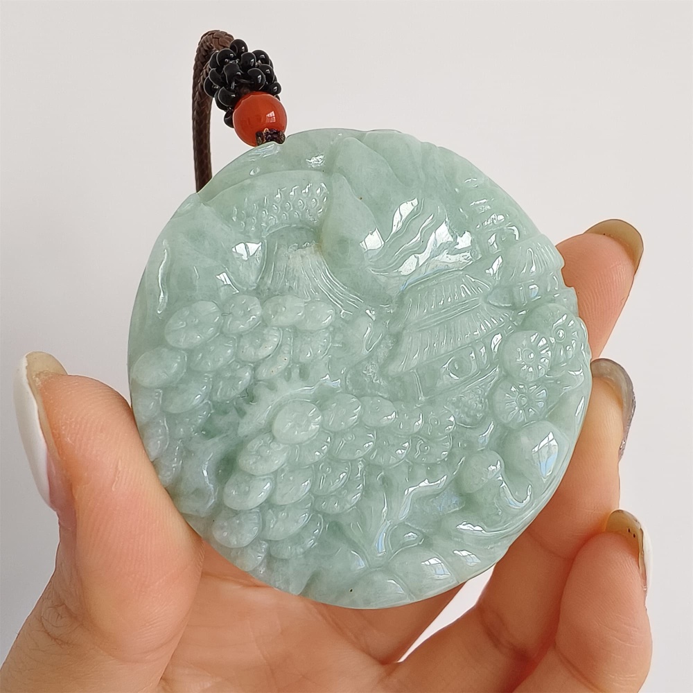 DDP | Natural Certificated Type A Green Burmese Jadeite Round Pendant With Landscape Carved,Amulet Pendant,DIY Jewelry Supplies