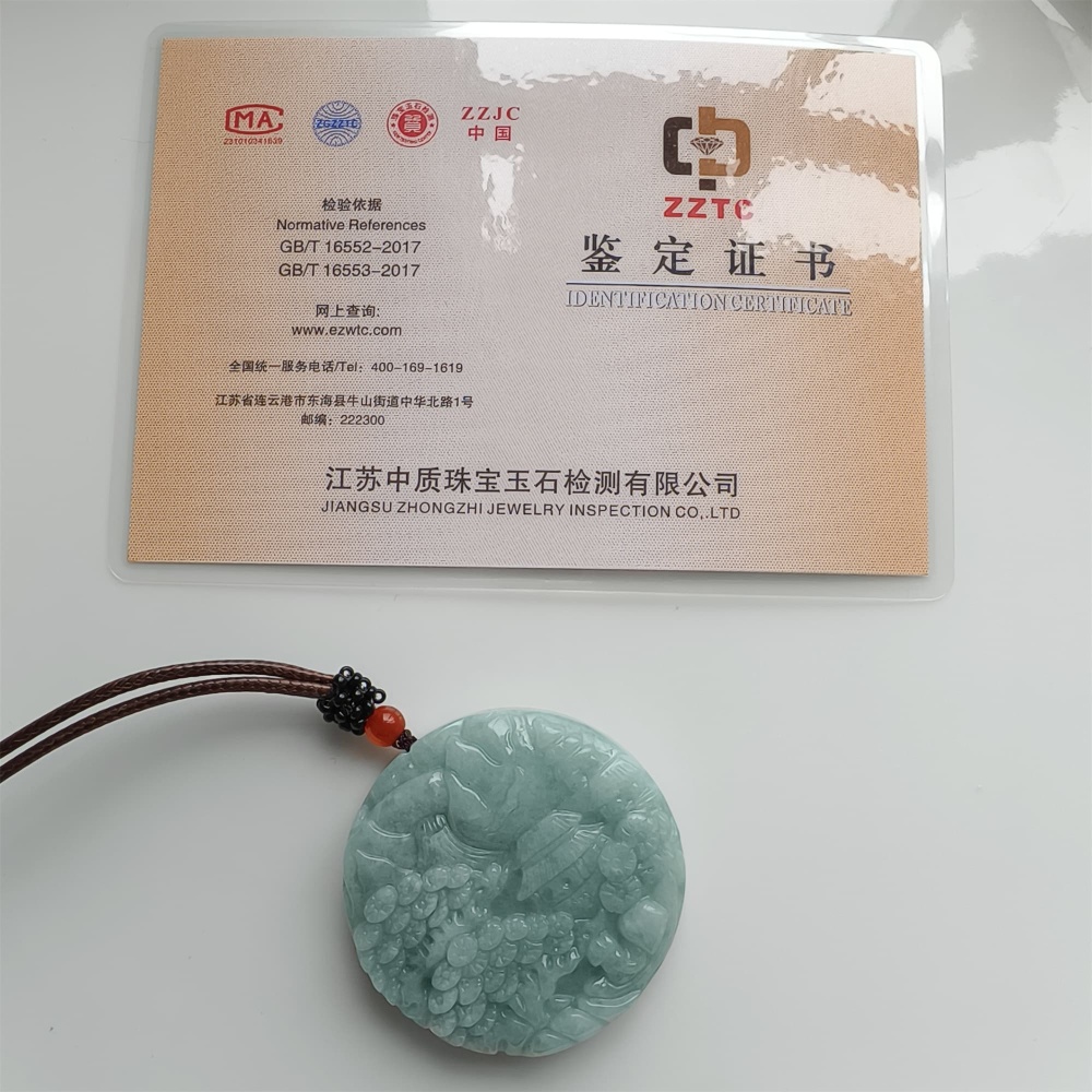 DDP | Natural Certificated Type A Green Burmese Jadeite Round Pendant With Landscape Carved,Amulet Pendant,DIY Jewelry Supplies