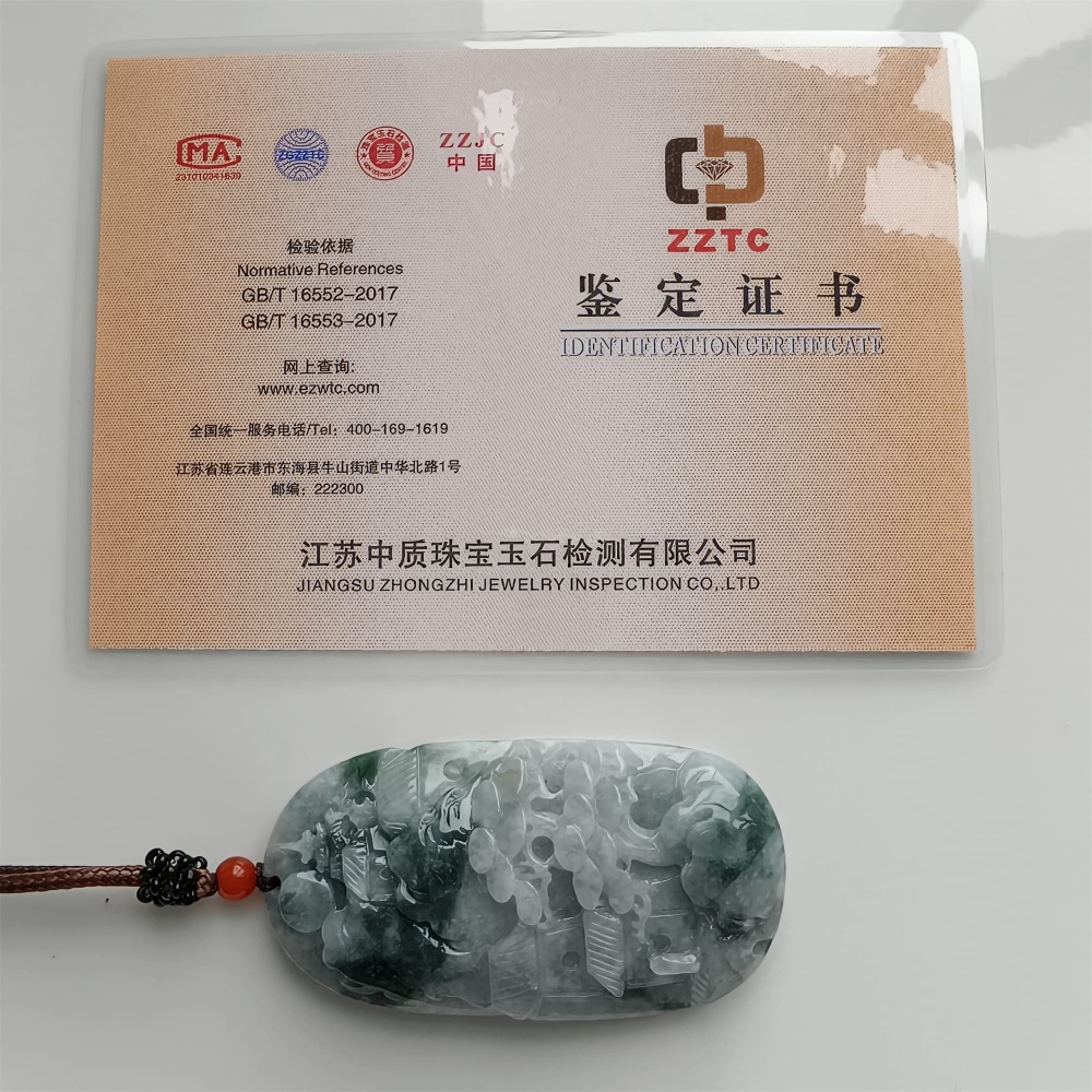 DDP | 72.6X38X10.6mm Natural Certificated Type A Icy Green Burmese Jadeite Oval Pendant With Landscape Carved,DIY Jewelry Supplies