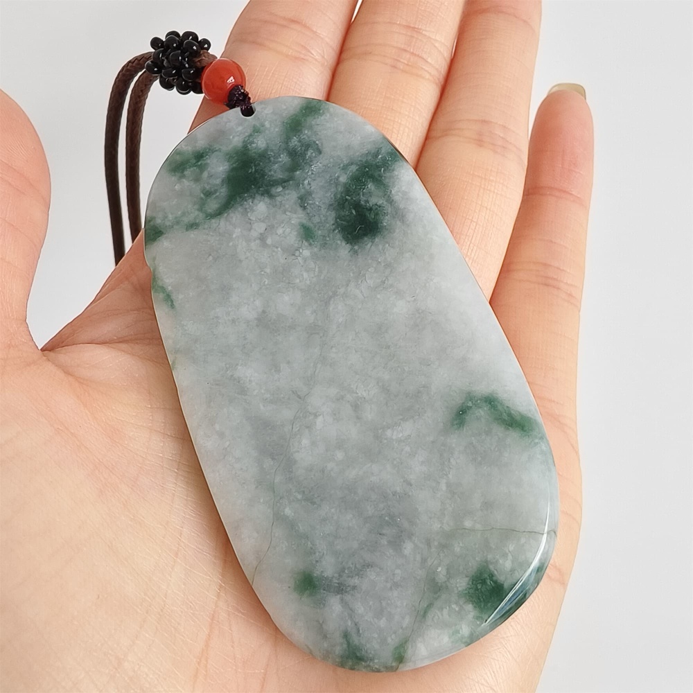 DDP | 72.6X38X10.6mm Natural Certificated Type A Icy Green Burmese Jadeite Oval Pendant With Landscape Carved,DIY Jewelry Supplies
