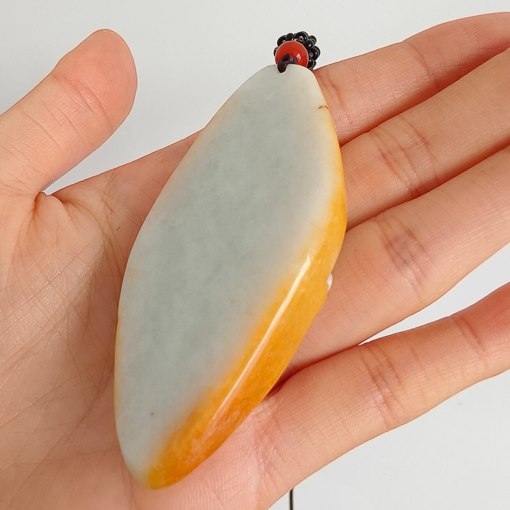 DDP | 69.4X33X14mm Natural Certificated Hand Carved Yellow Color Heated Burmese Jadeite Diamond Pendant With Landscape Carved,DIY Jewelry Supplies