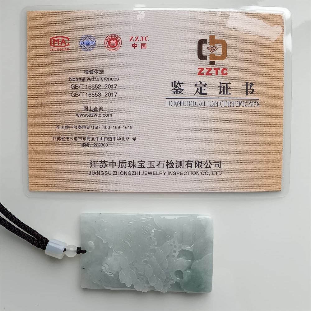 DDP | 65.8X39.2X7.7mm Natural Certificated Type A Icy Light Green White Burmese Jadeite Rectangle Pendant With Landscape Carved,DIY Jewelry Supplies