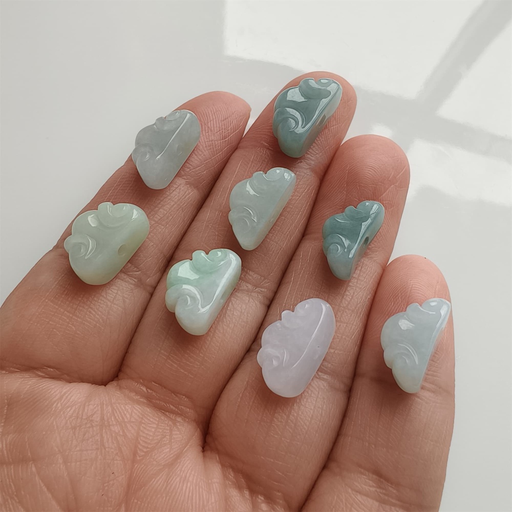 DDP | 2pcs 7.2-8.2X13.8-14.8X5.4-6.9mm Natural Certificated Type A Untreated Green White Burmese Jadeite Auspicious Cloud Beads,DIY Jewelry Supplies
