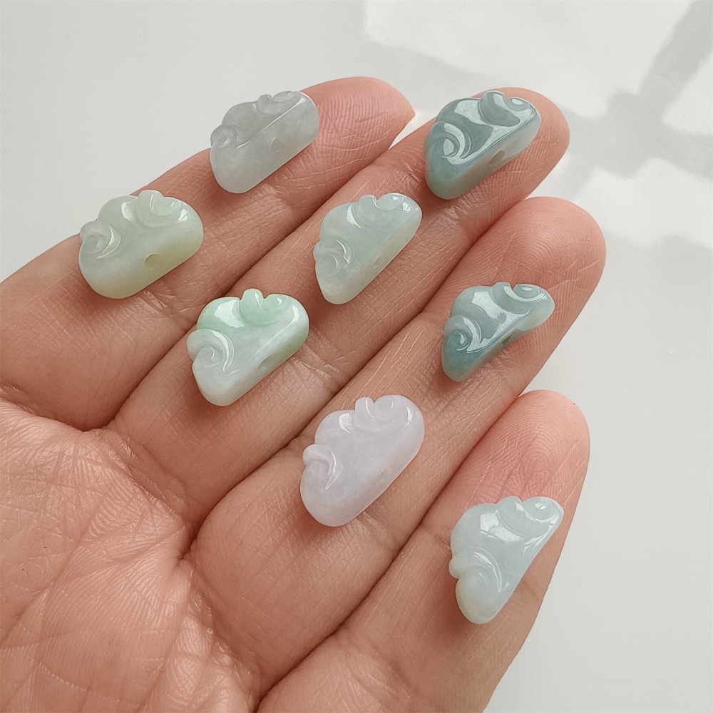 DDP | 2pcs 7.2-8.2X13.8-14.8X5.4-6.9mm Natural Certificated Type A Untreated Green White Burmese Jadeite Auspicious Cloud Beads,DIY Jewelry Supplies